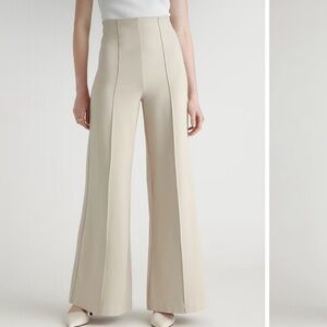 Quince Ultra Stretch Ponte Super Wide Leg Trousers Cream Medium NWT Old Money